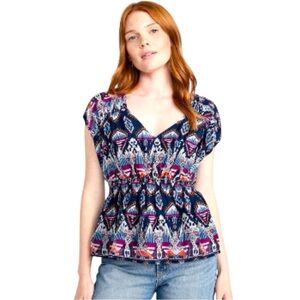 Old Navy Pink and White Peplum Blouse with V-Neckline Size XL